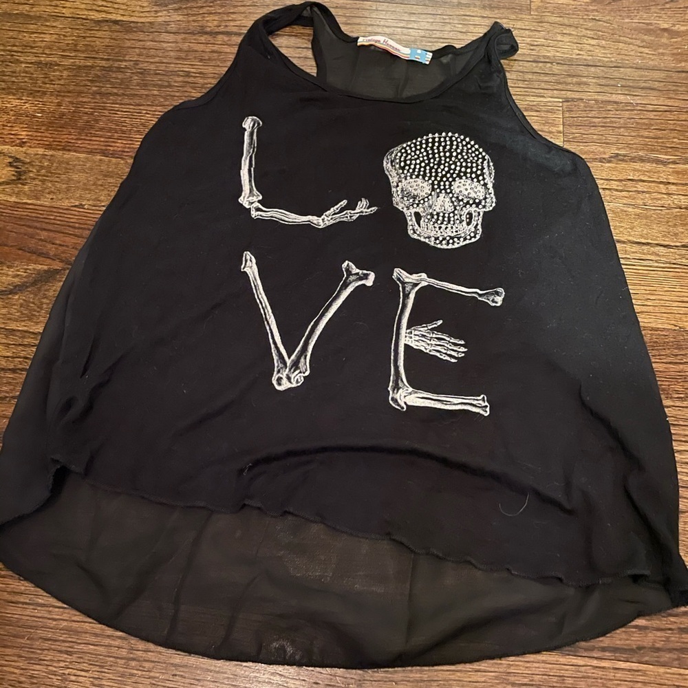 Vintage Havana "LOVE" skull and bones 💀 tank - sheer back L